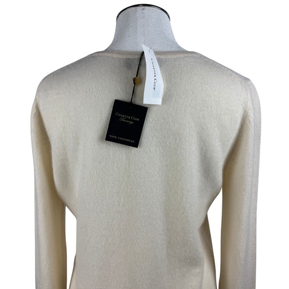 Charter Club Women's Sweater M Ivory Cashmere V-Neck Pullover Long Sleeve Top - Picture 5 of 7